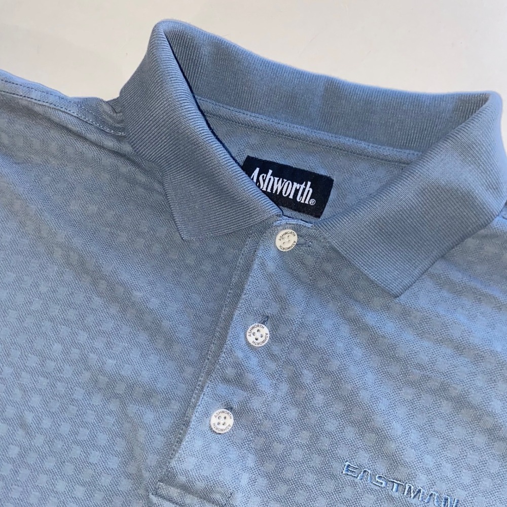 Ashworth Dry-Tech Mens XL Blue Textured Check Polo Shirt Short Sleeve Golf Top